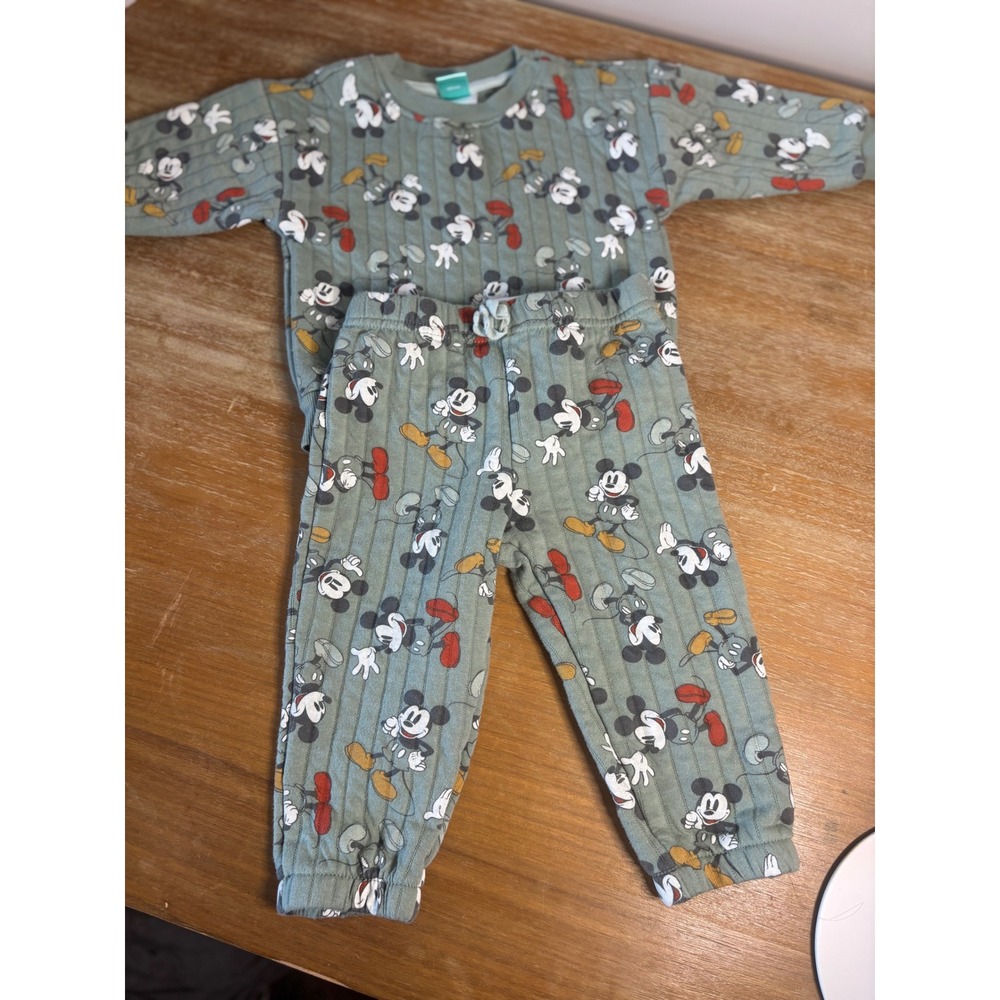 Disney Baby Mickey Mouse Ribbed Knit Sweatshirt and Joggers Set Sage Green 12M